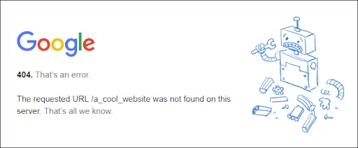 Пример за страница с грешка 404 на Google