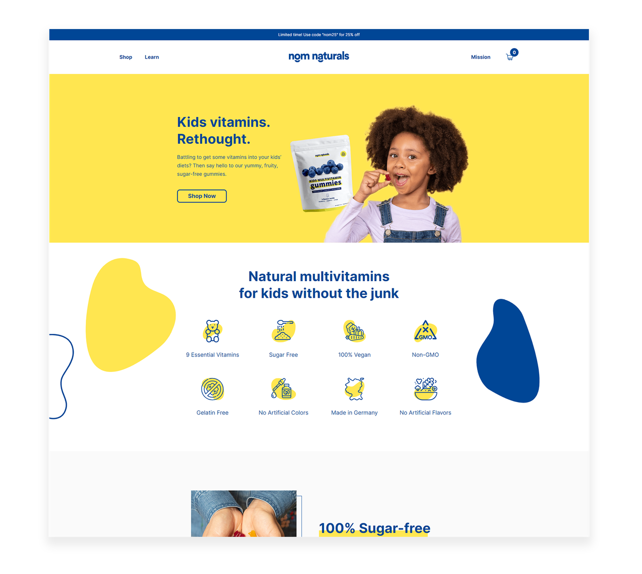 Начална страница на Nom Naturals с детски витамини