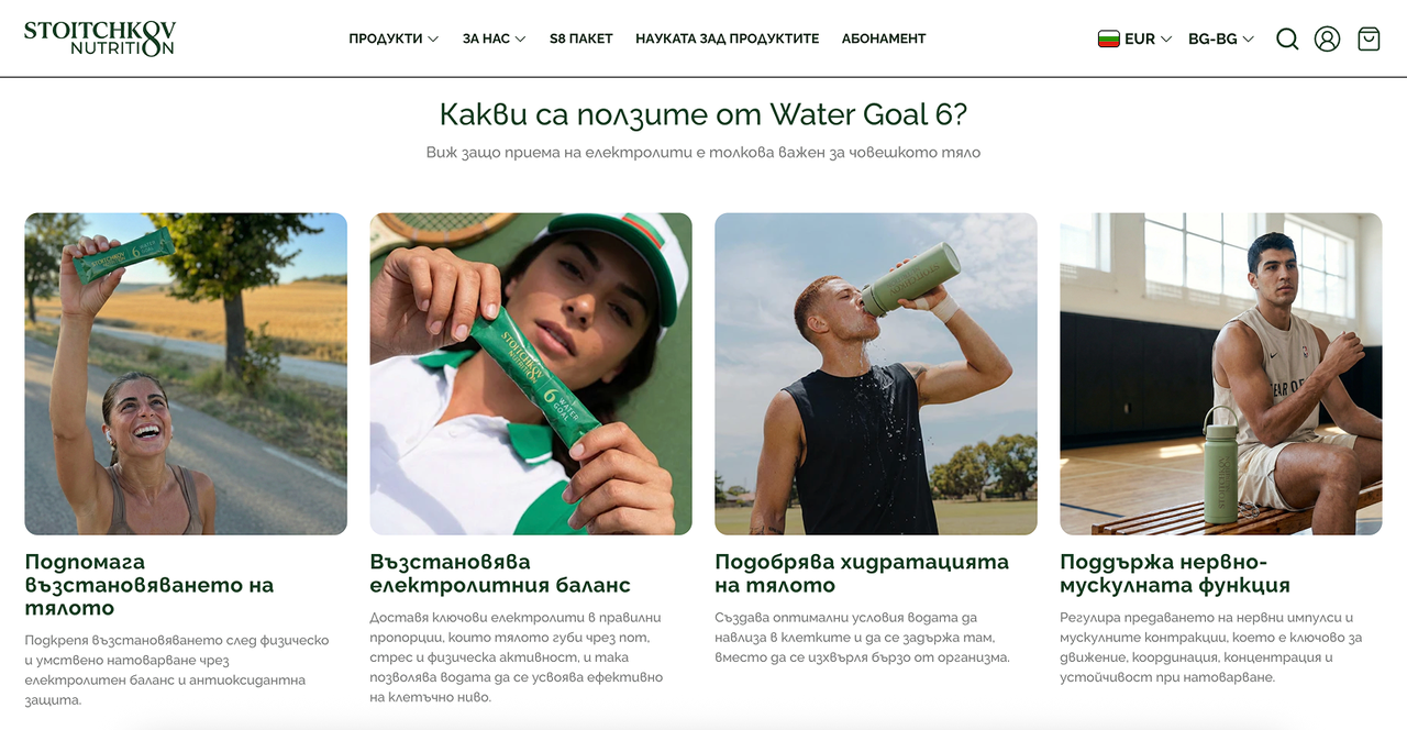 Секция за Water Goal 6 с четири снимки и описания на продукта