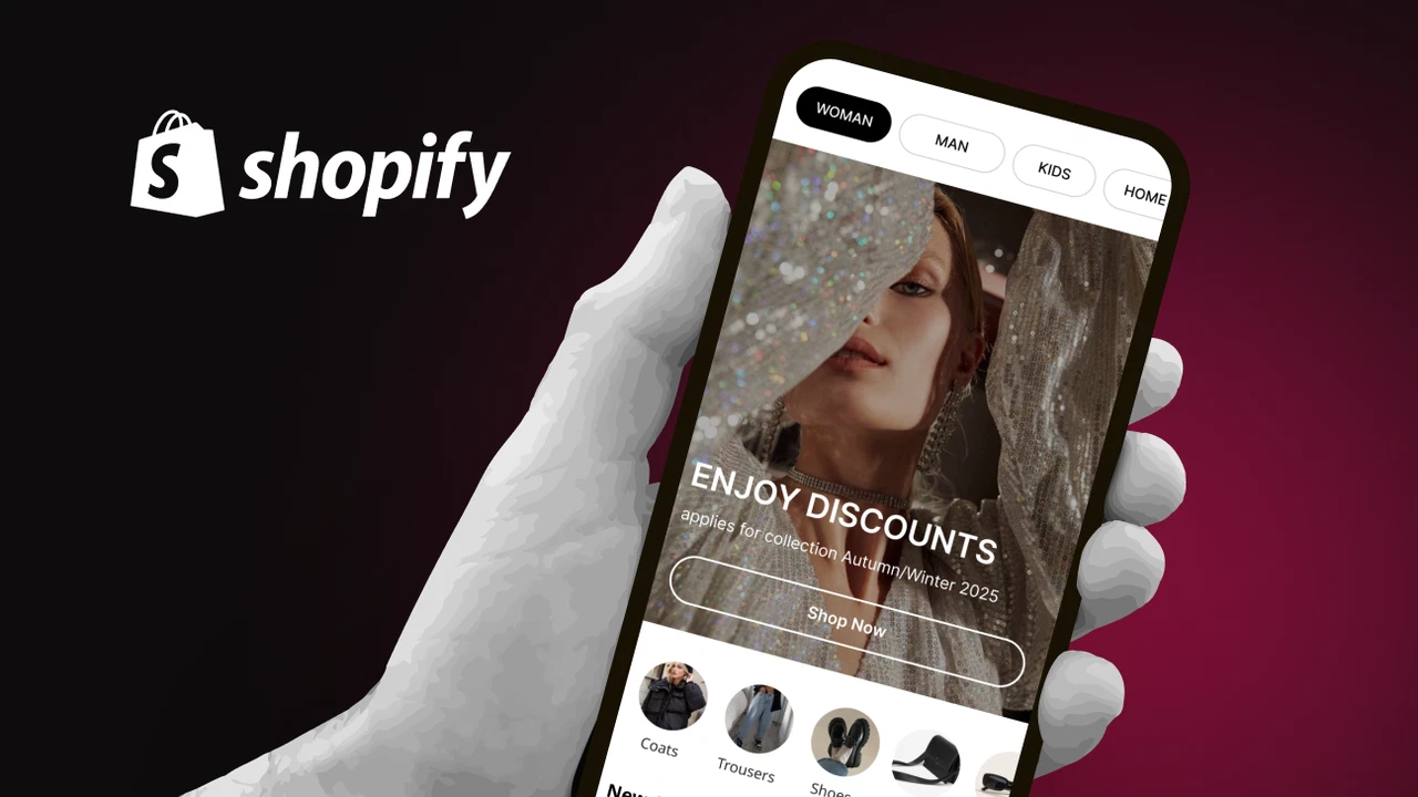Мобилен моден магазин на телефон до логото на Shopify