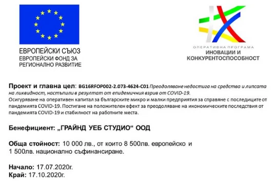Грайнд Уеб Студио с подкрепа по оперативна програма Иновации и Конкурентоспособност