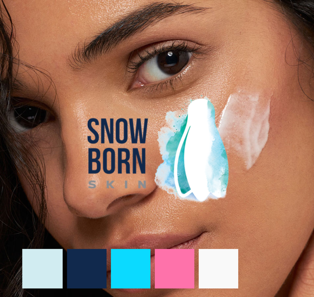 Логотип и цветова палитра на Snowborn Skin върху портретна фотография