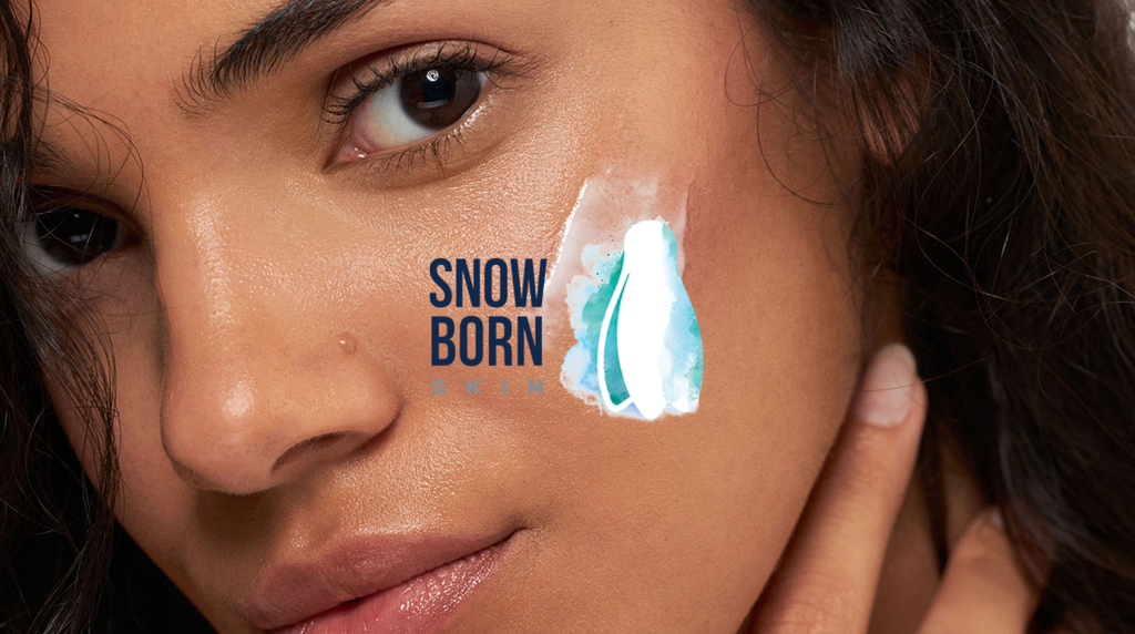 Snowborn Skin — портрет с козметичен крем и логотип на марката