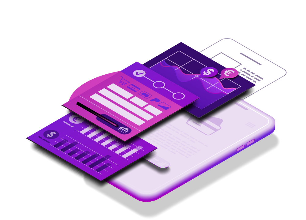 Илюстрация на интерфейсни елементи върху мобилен телефон