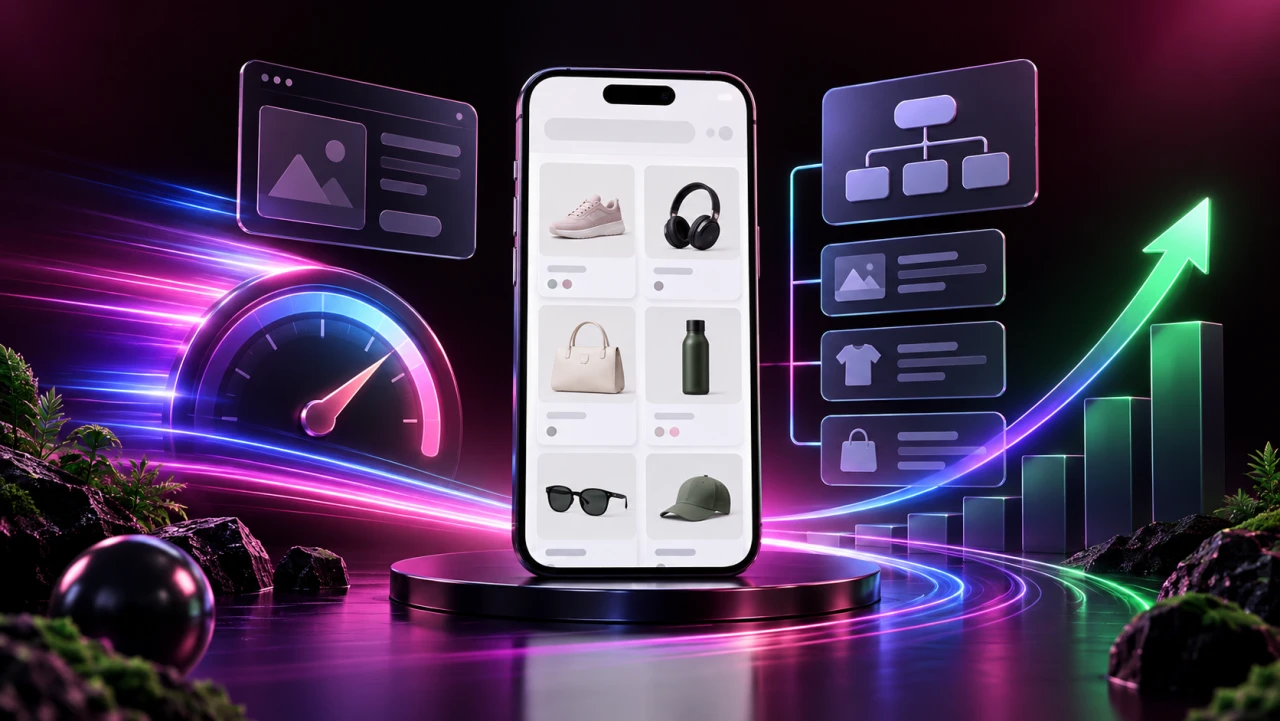 Ecommerce магазин с визуални елементи за скорост, UX структура и растеж